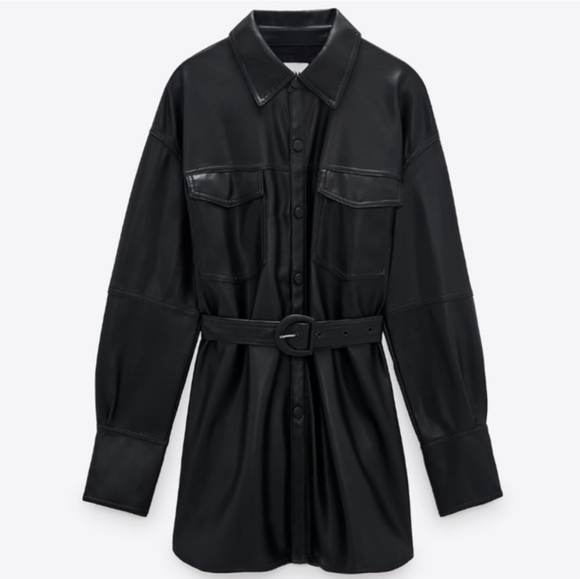 Zara belted leather overshirt - Picture 3 of 3